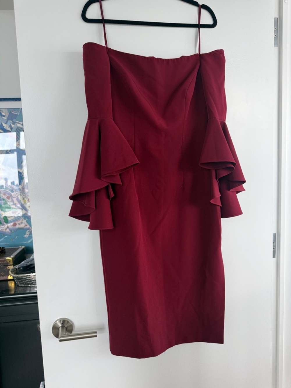 Milly - Off-Shoulder Ruffle Sleeve Dress in Burgundy